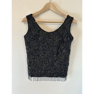 Imperial Imports 50s Flapper British Crown Vintage Wool Sequin Beaded Tank Top